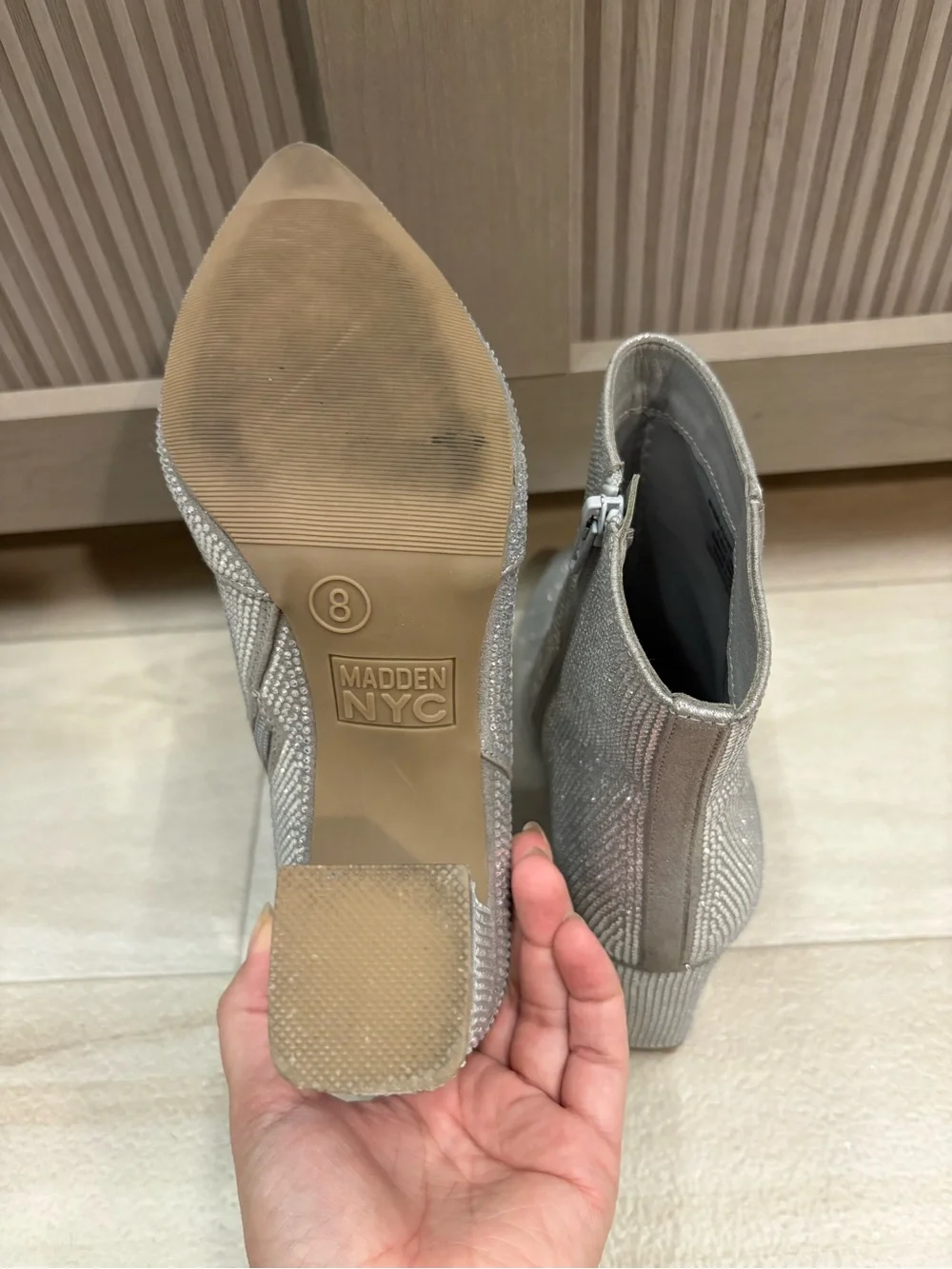Women's Silver Rhinestone Pointed Ankle Booties